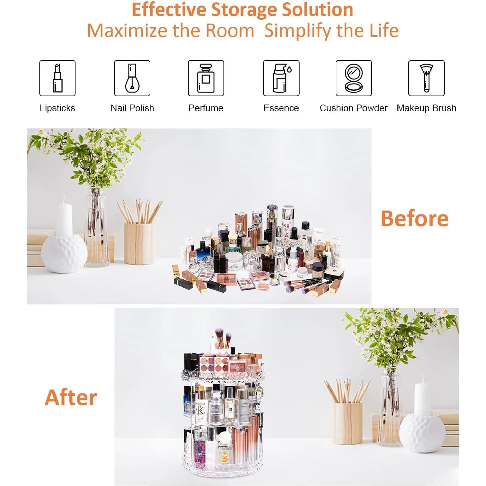 Cosmetics Makeup Organizer 3D Rotating 360