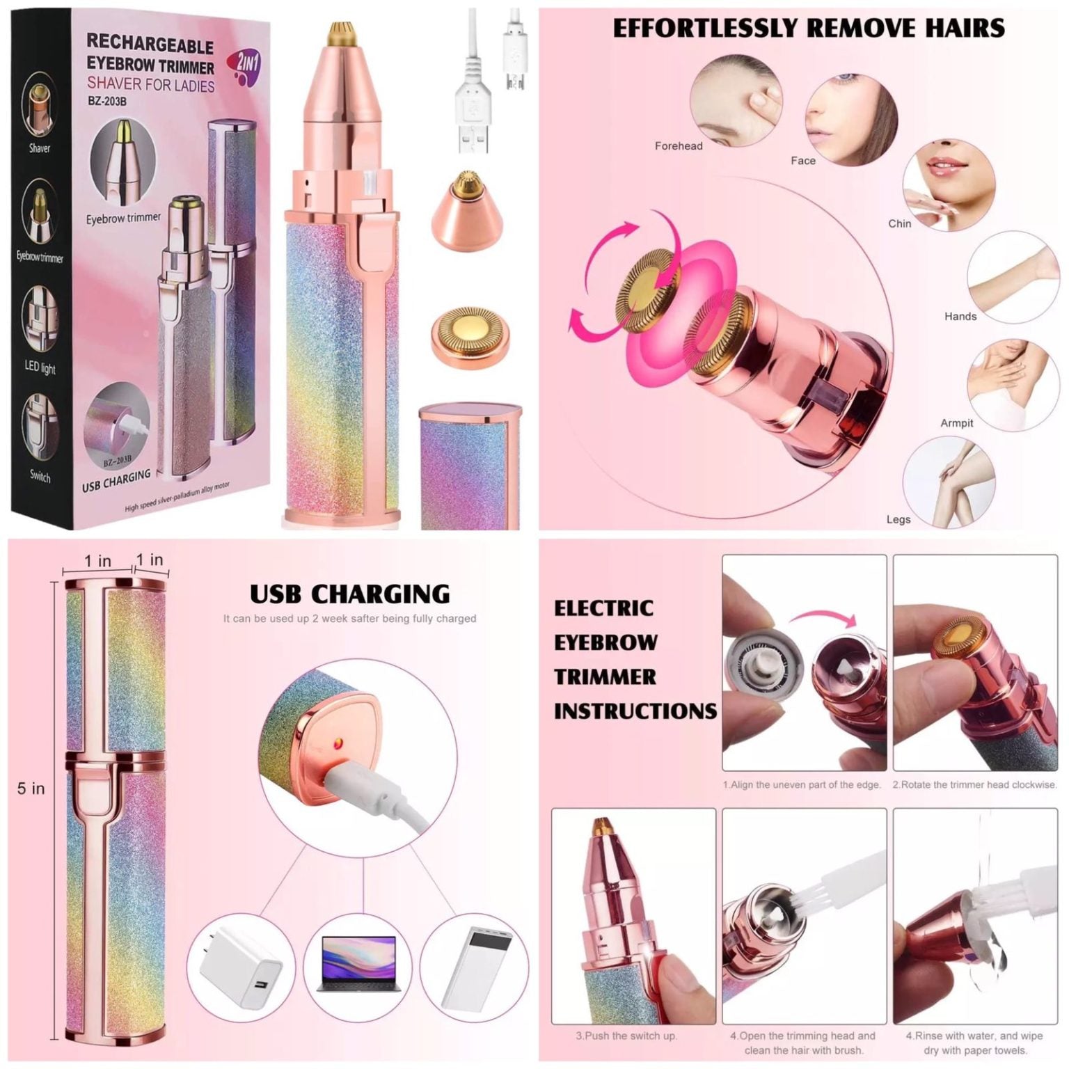 Blawless Rechargeable 2 in 1 Eyebrow Trimmer + Hair Shaver